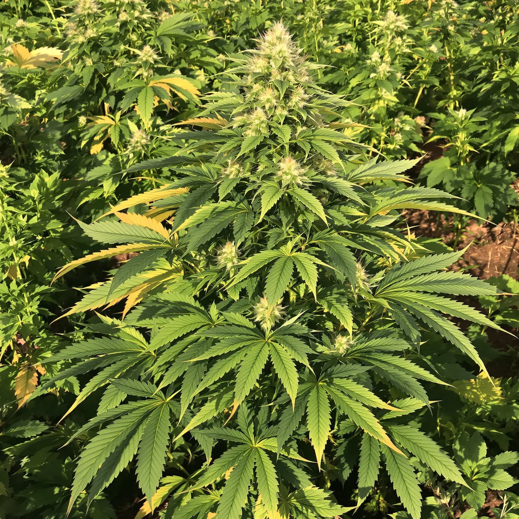 Blue Fruit 86% indica / 14% sativa — flor con tricomas visibles