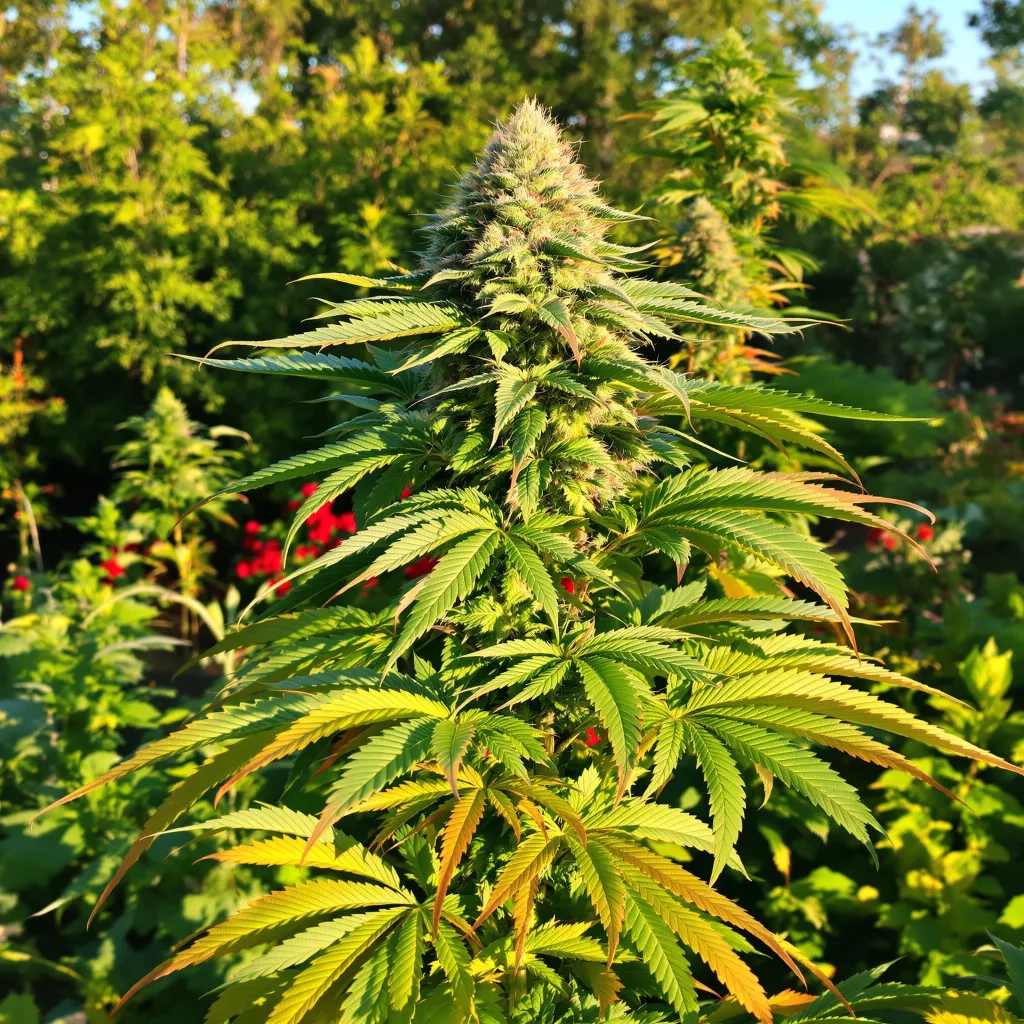 Blue Fruit 86% indica / 14% sativa — flor con tricomas visibles