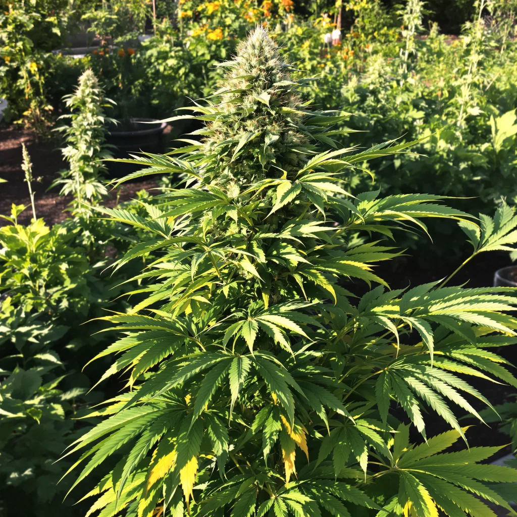Blue God 100% indica / 50% sativa — flor con tricomas visibles
