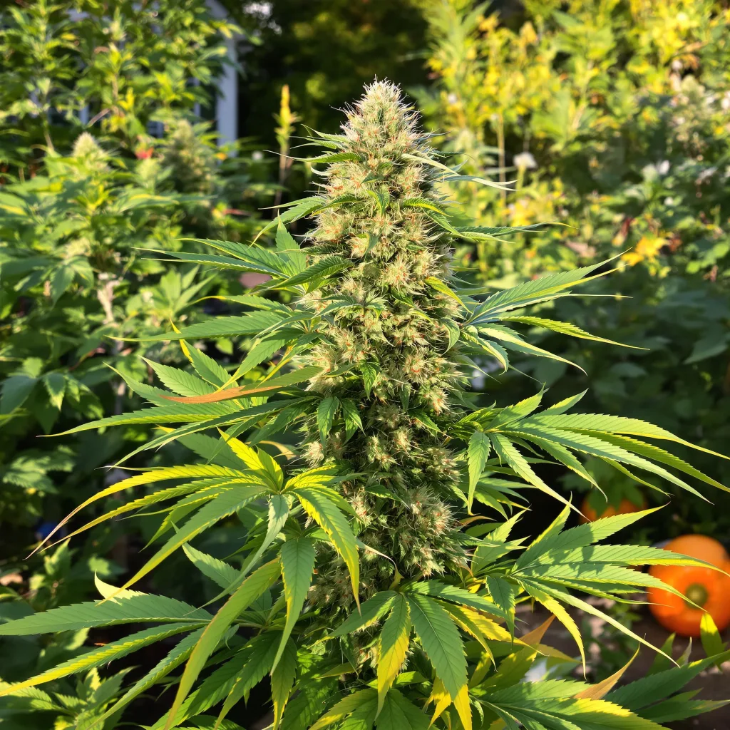 Blue Goo 35% indica / 65% sativa — flor con tricomas visibles