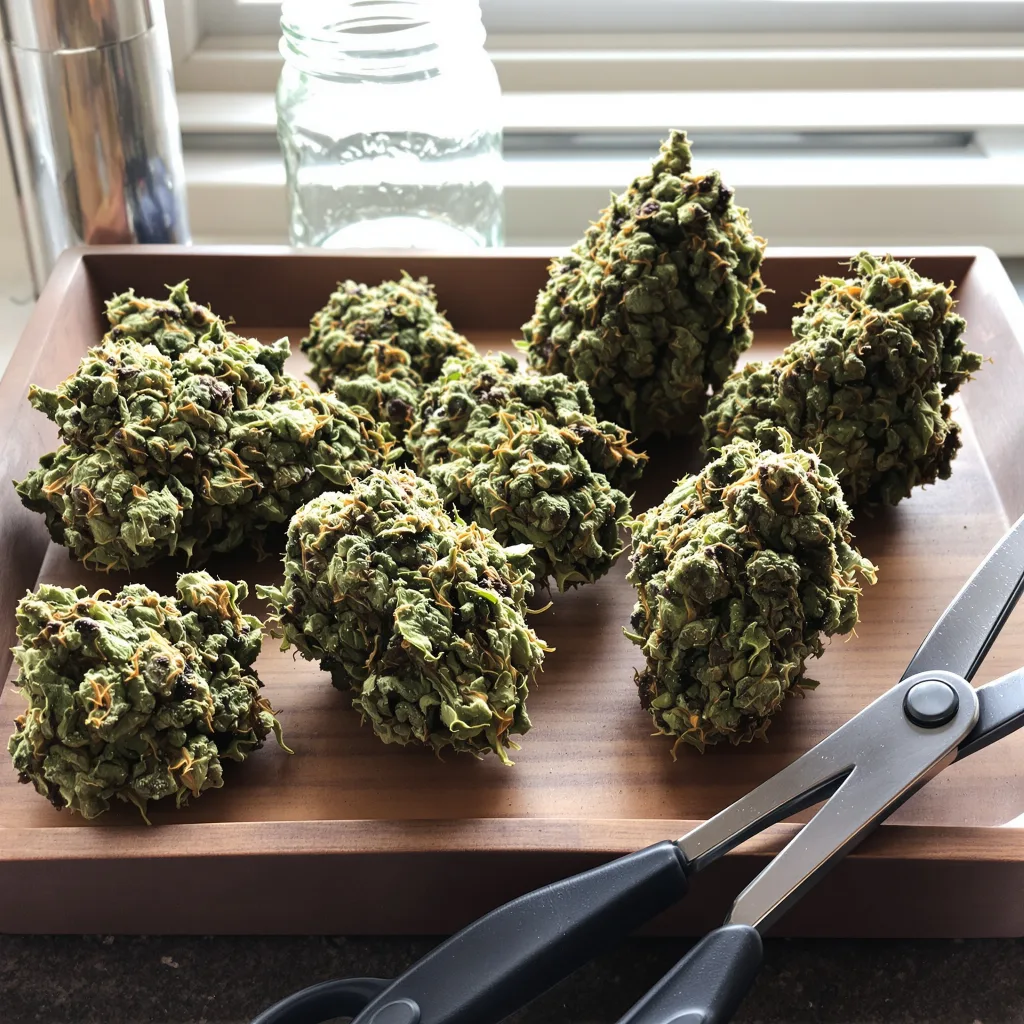Blue Hawaiian 38% indica / 62% sativa — flor con tricomas visibles