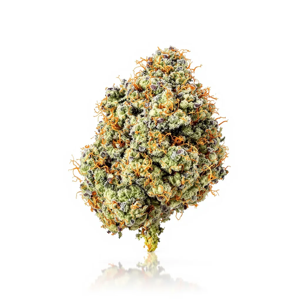 Blue Hawaiian 38% indica / 62% sativa — flor con tricomas visibles