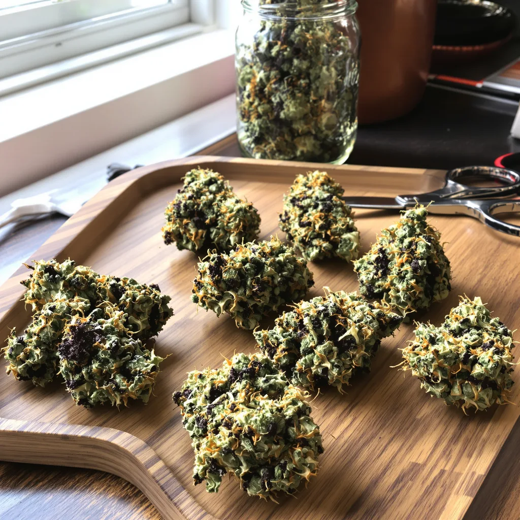 Blue Haze 80% indica / 20% sativa — flor con tricomas visibles