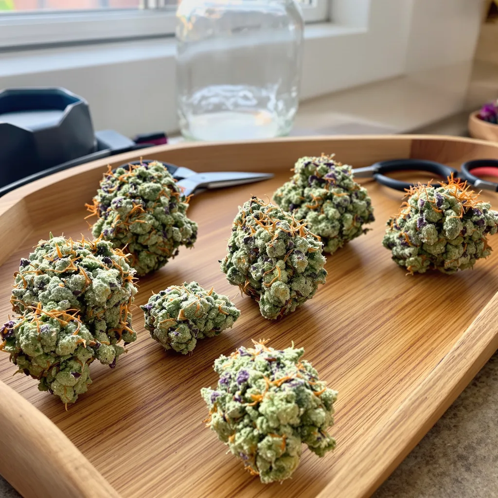 Blue Jay Way 63% indica / 37% sativa — flor con tricomas visibles