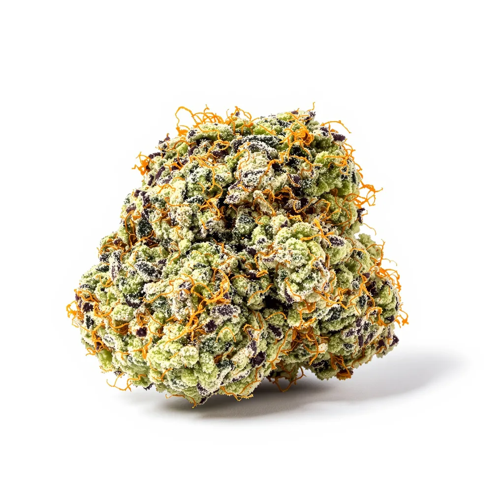 Blue Jay Way 63% indica / 37% sativa — flor con tricomas visibles