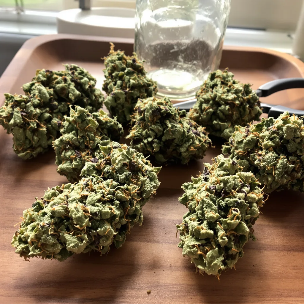 Blue Jay Way 63% indica / 37% sativa — flor con tricomas visibles