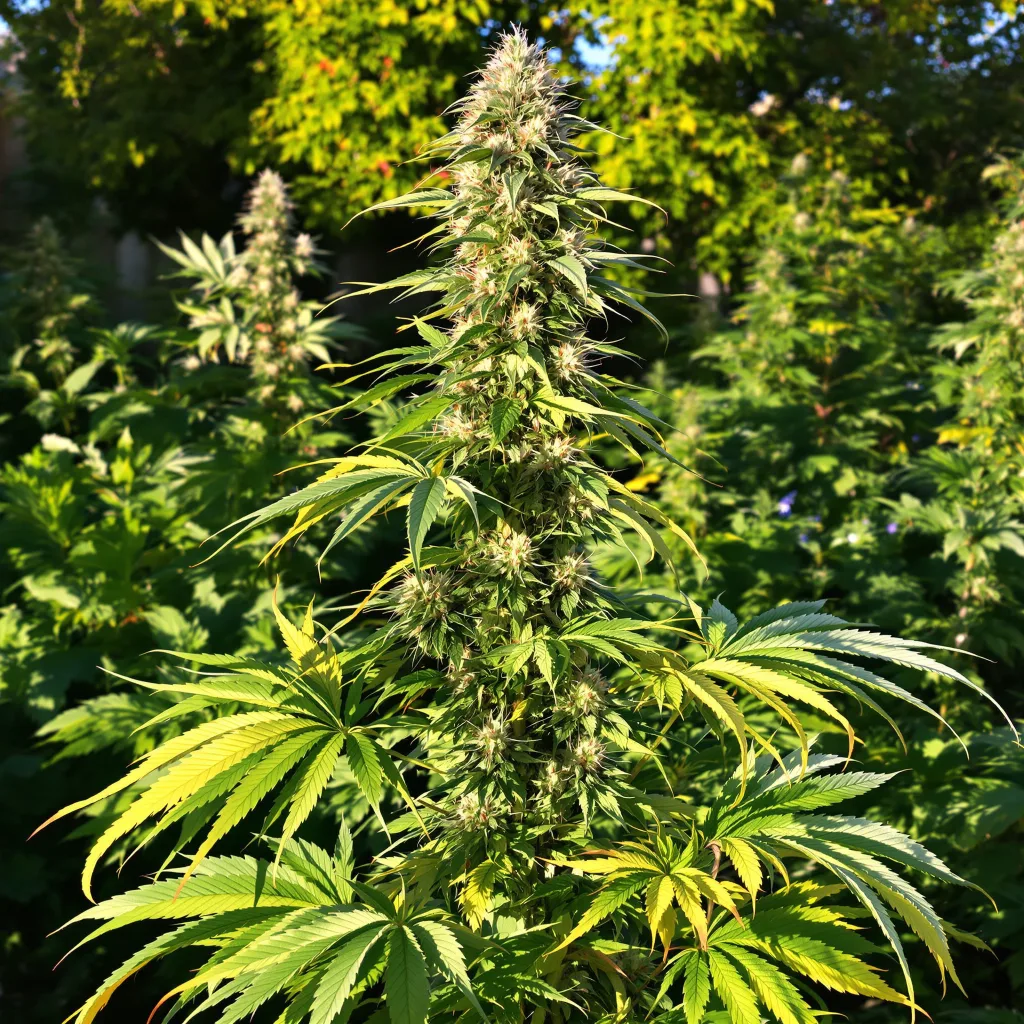 Blue Kiss 12% indica / 88% sativa — flor con tricomas visibles