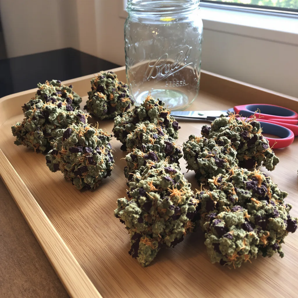 Blue Knight 76% indica / 24% sativa — flor con tricomas visibles