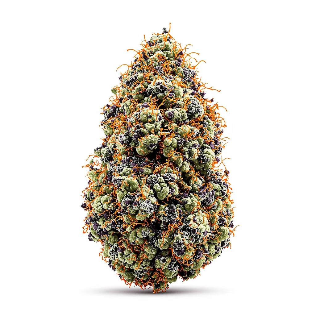 Blue Knight 76% indica / 24% sativa — flor con tricomas visibles