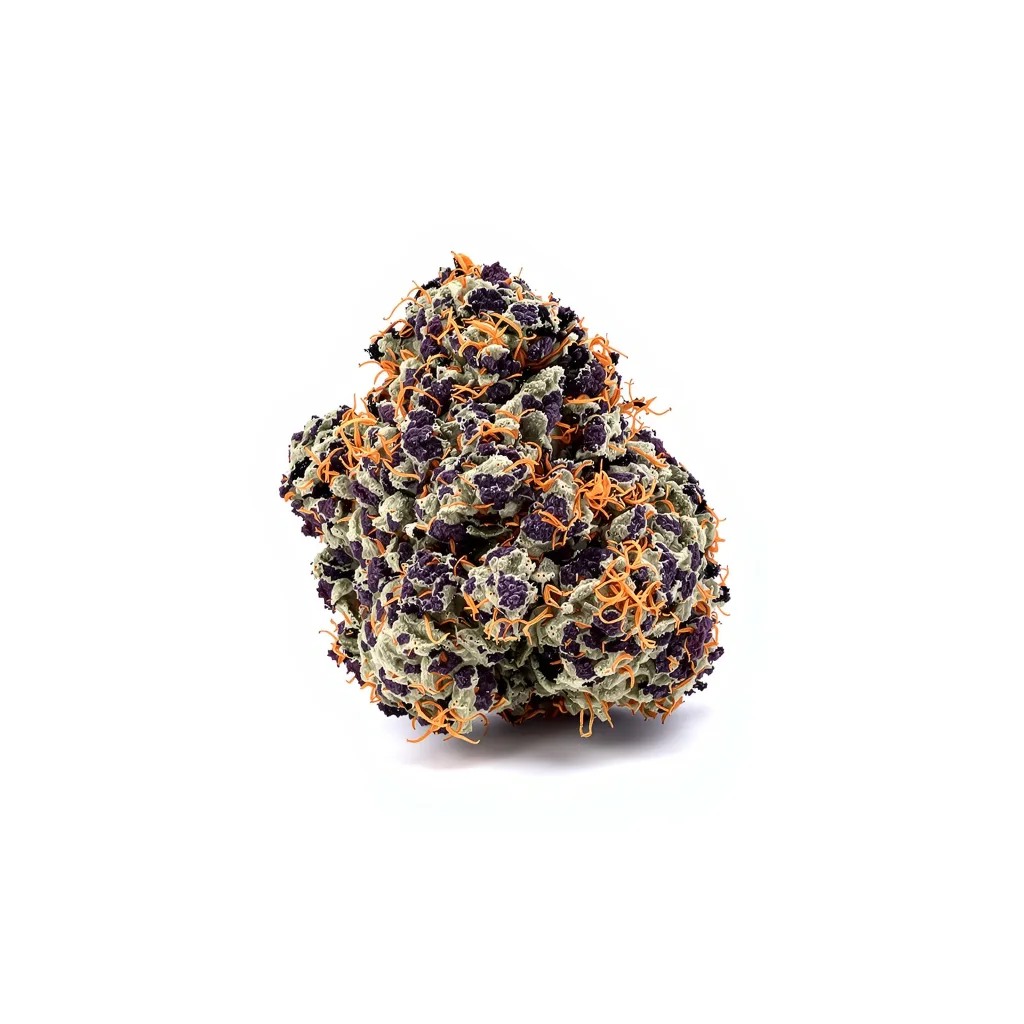 Blue Knight 76% indica / 24% sativa — flor con tricomas visibles