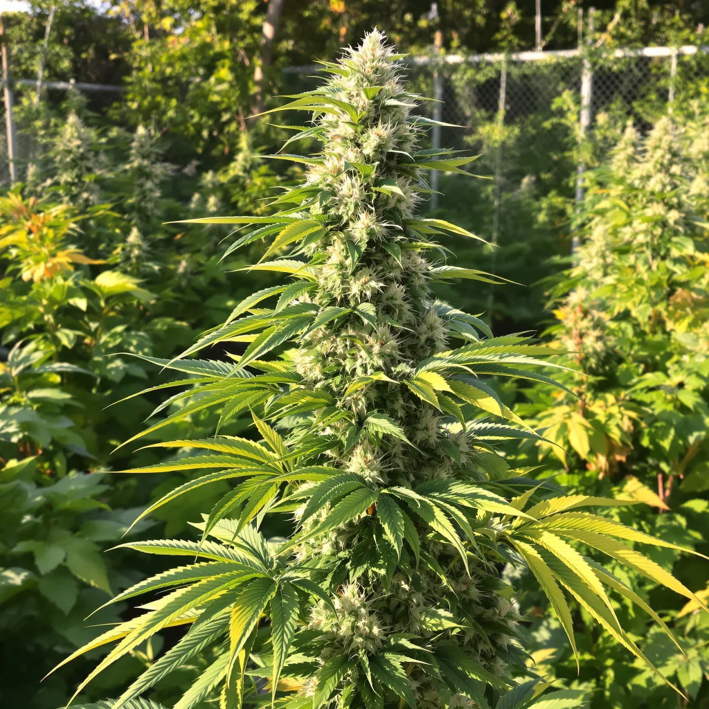 Blue Kush 55% indica / 45% sativa — flor con tricomas visibles