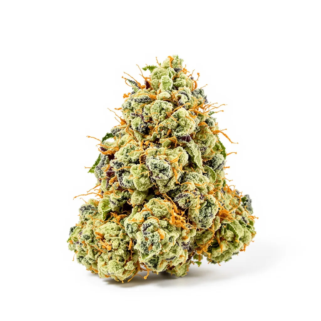 Blue Kush 55% indica / 45% sativa — flor con tricomas visibles