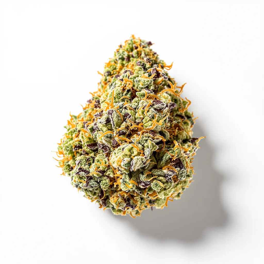 Blue Kush 55% indica / 45% sativa — flor con tricomas visibles