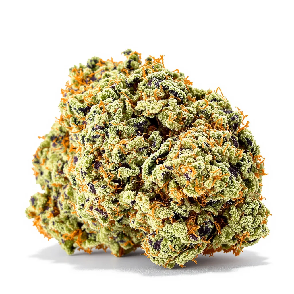 Blue Lyly 54% indica / 46% sativa — flor con tricomas visibles