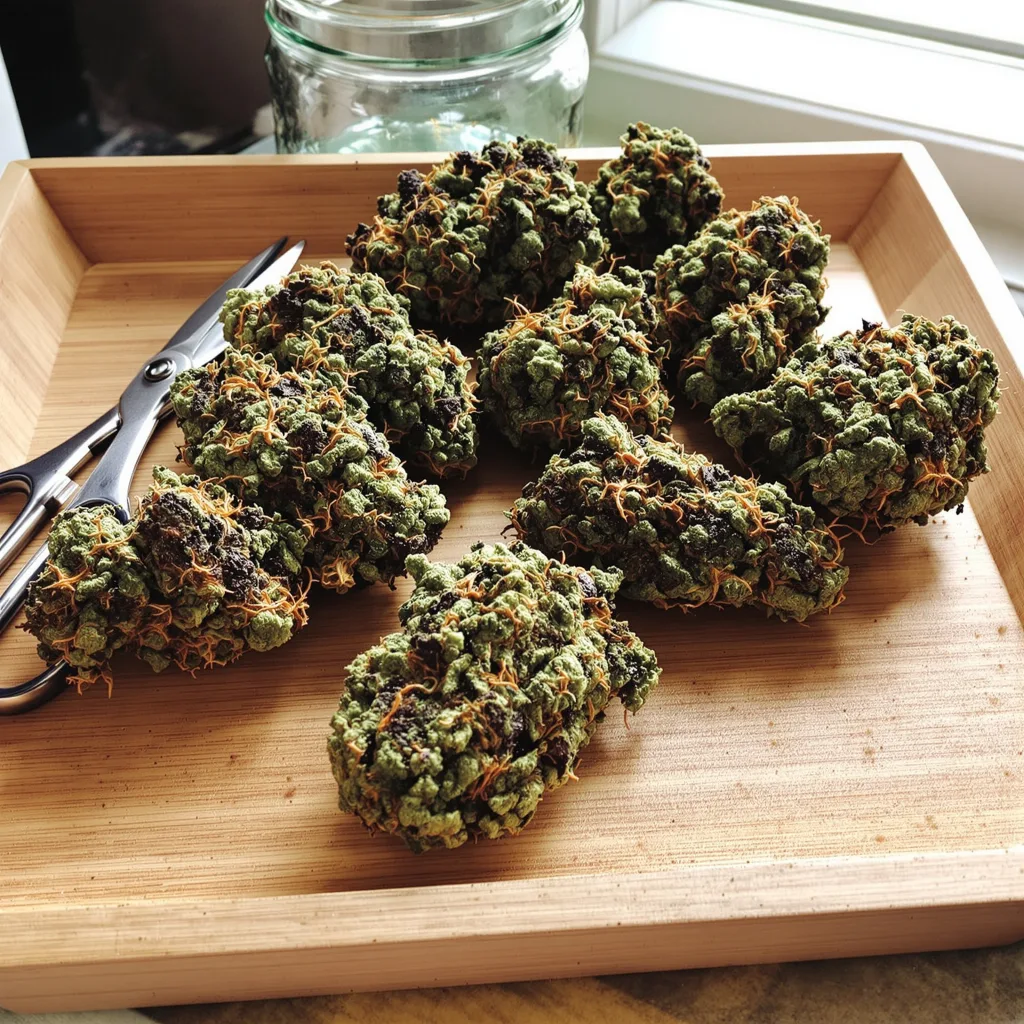 Blue Magoo 88% indica / 12% sativa — flor con tricomas visibles