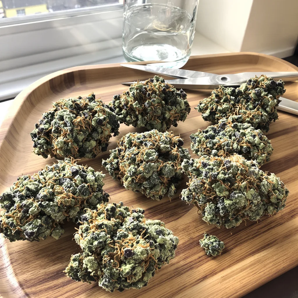 Blue Mango 40% indica / 60% sativa — flor con tricomas visibles