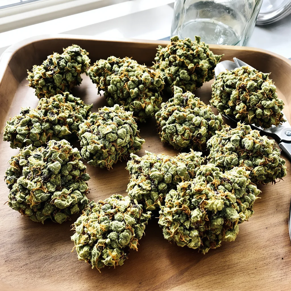 Blue Mango 40% indica / 60% sativa — flor con tricomas visibles