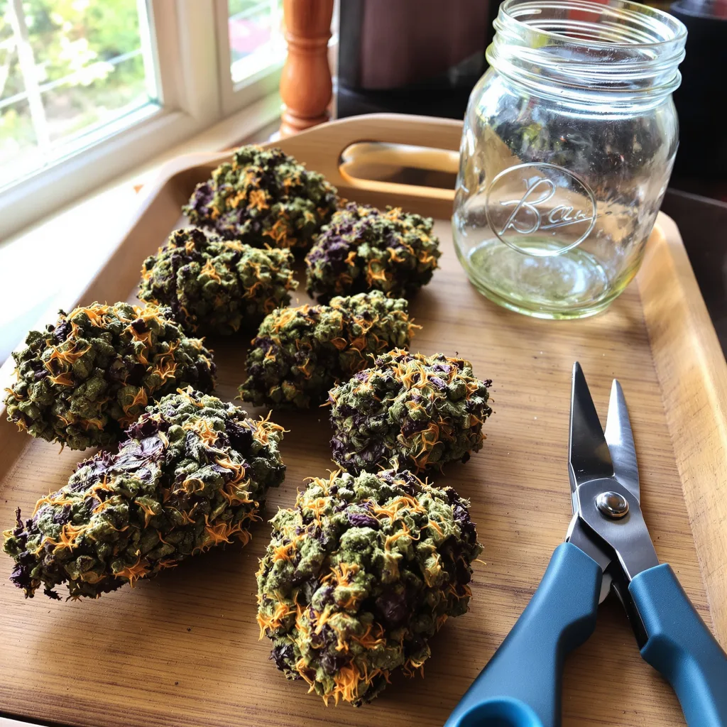 Blue Monster 76% indica / 24% sativa — flor con tricomas visibles