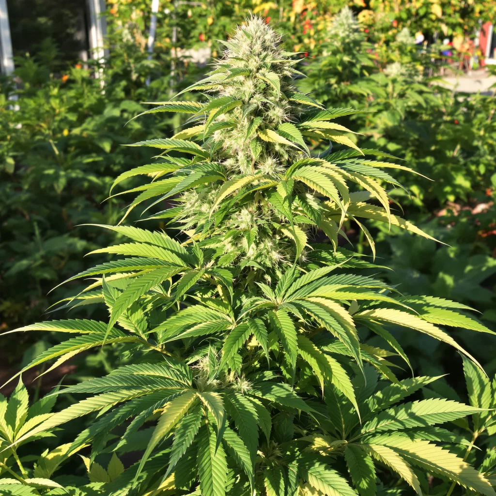 Blue Monster 76% indica / 24% sativa — flor con tricomas visibles