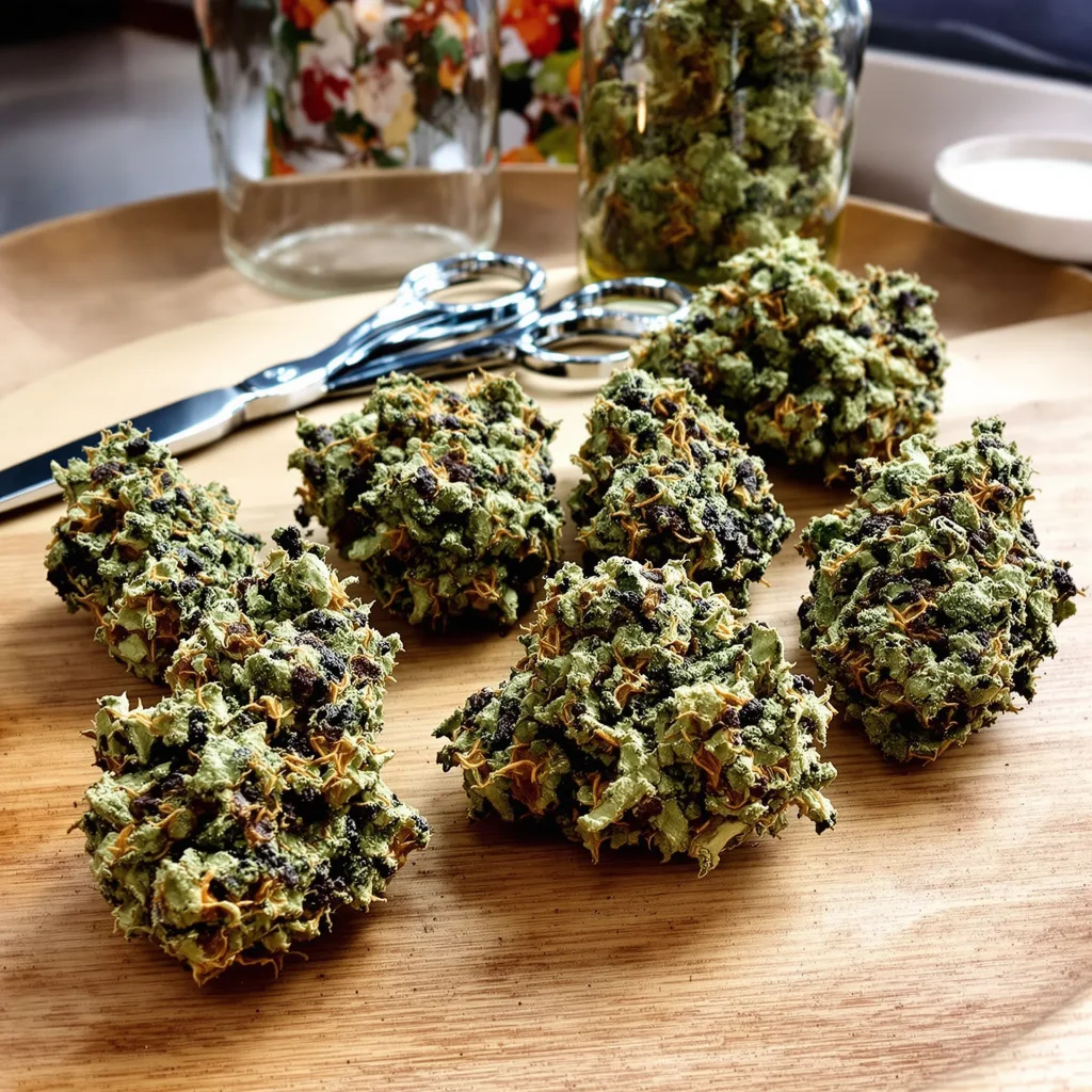 Blue Moon Rocks 72% indica / 28% sativa — flor con tricomas visibles