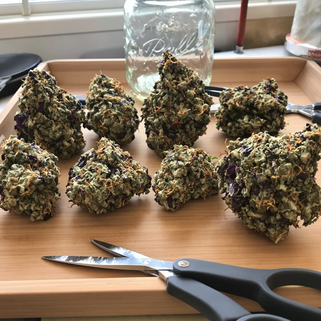 Blue Mystic 68% indica / 32% sativa — flor con tricomas visibles