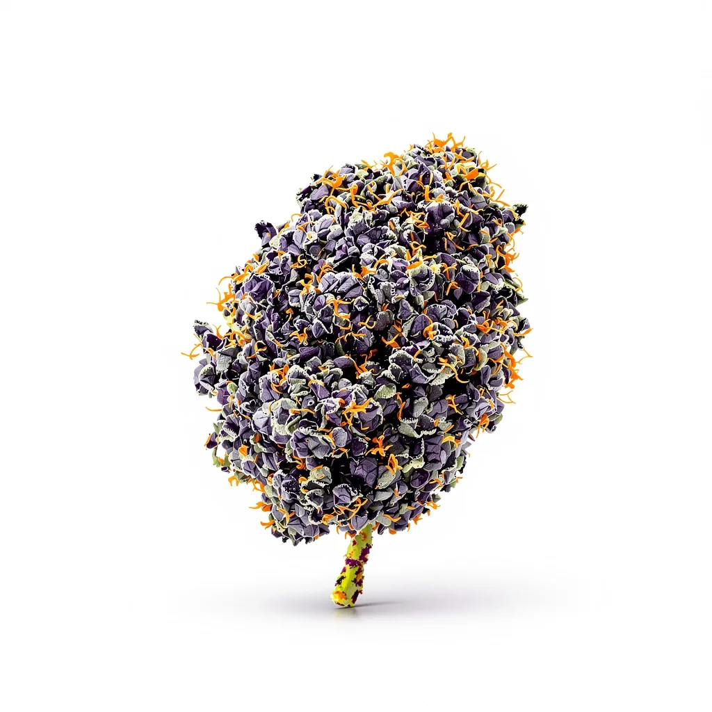 Blue Mystic 68% indica / 32% sativa — flor con tricomas visibles