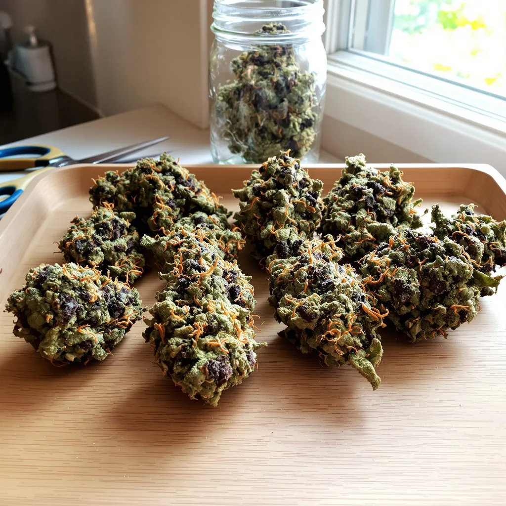 Blue Ox 67% indica / 33% sativa — flor con tricomas visibles