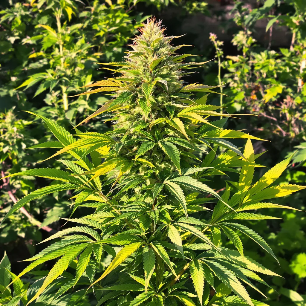 Blue Ox 67% indica / 33% sativa — flor con tricomas visibles
