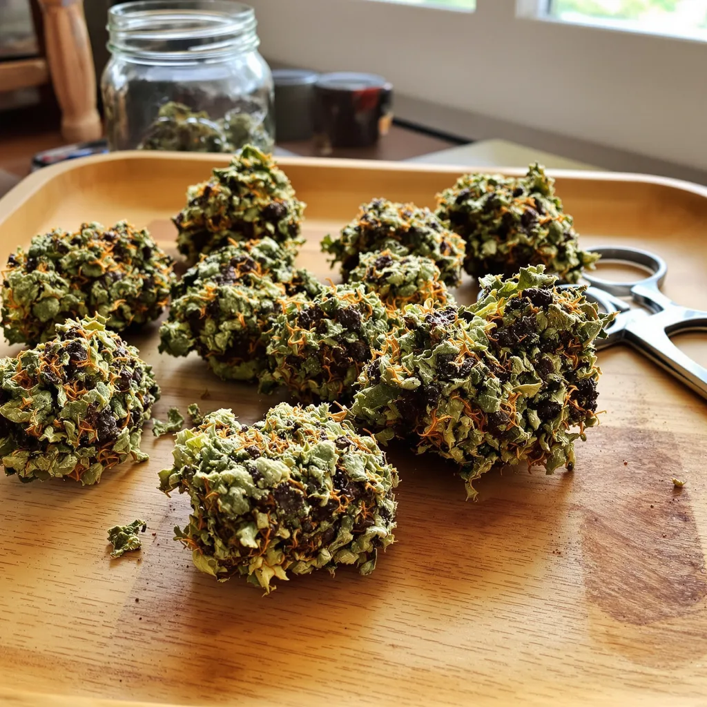 Blue Ox 67% indica / 33% sativa — flor con tricomas visibles