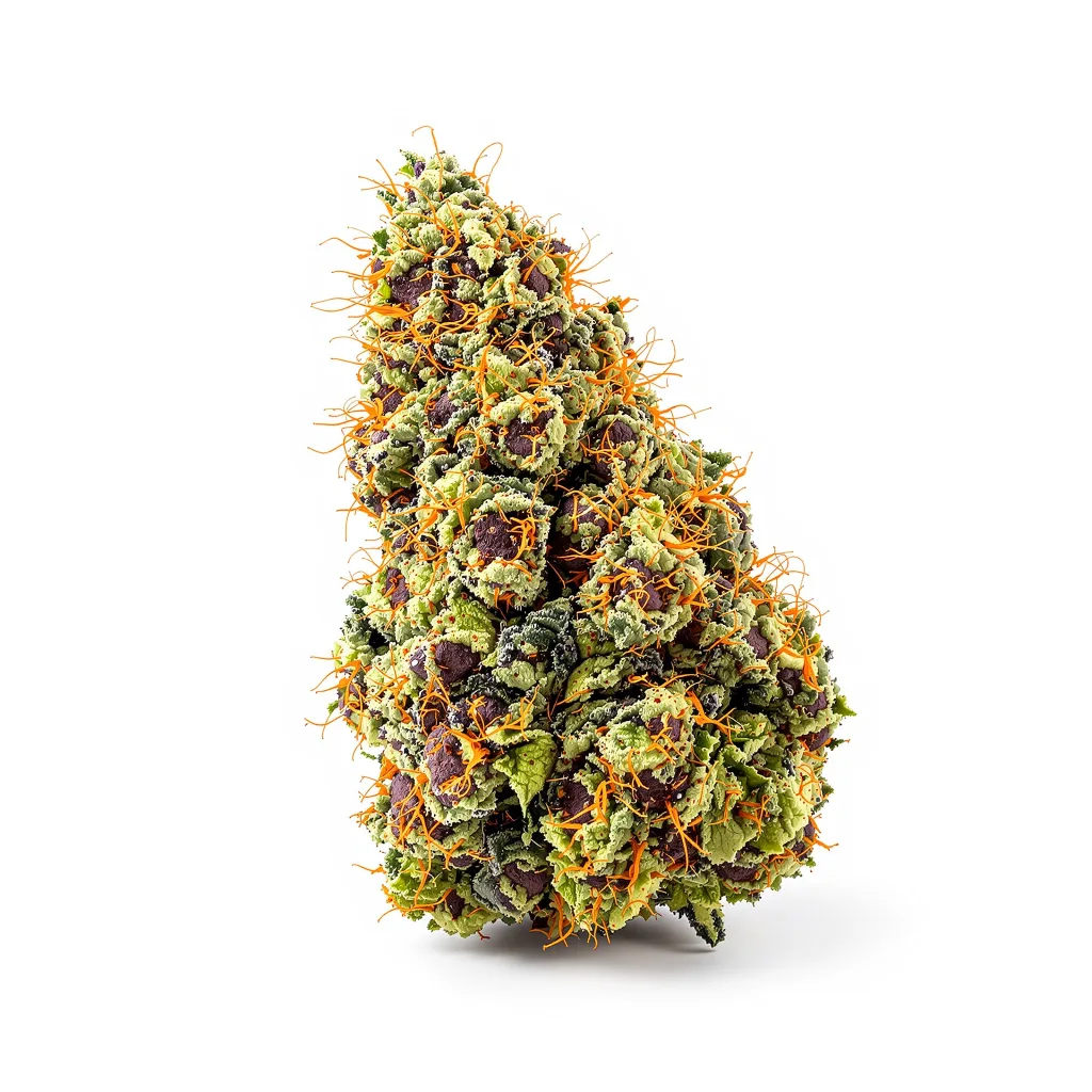 Blue Ox 67% indica / 33% sativa — flor con tricomas visibles