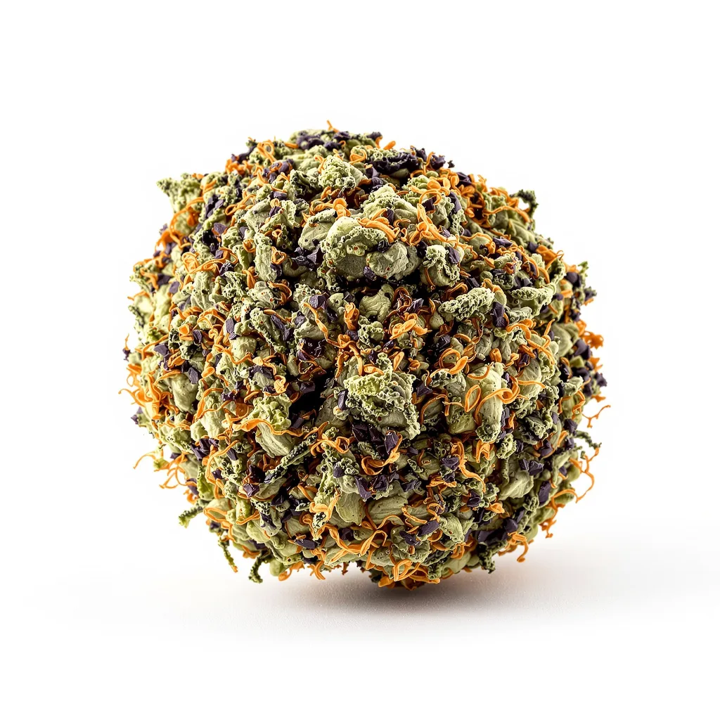 Blue Persuasion 72% indica / 28% sativa — flor con tricomas visibles