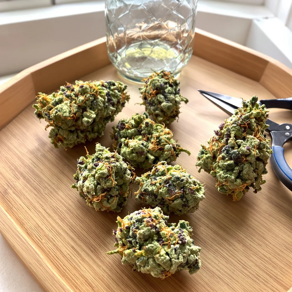 Blue Power 55% indica / 45% sativa — flor con tricomas visibles
