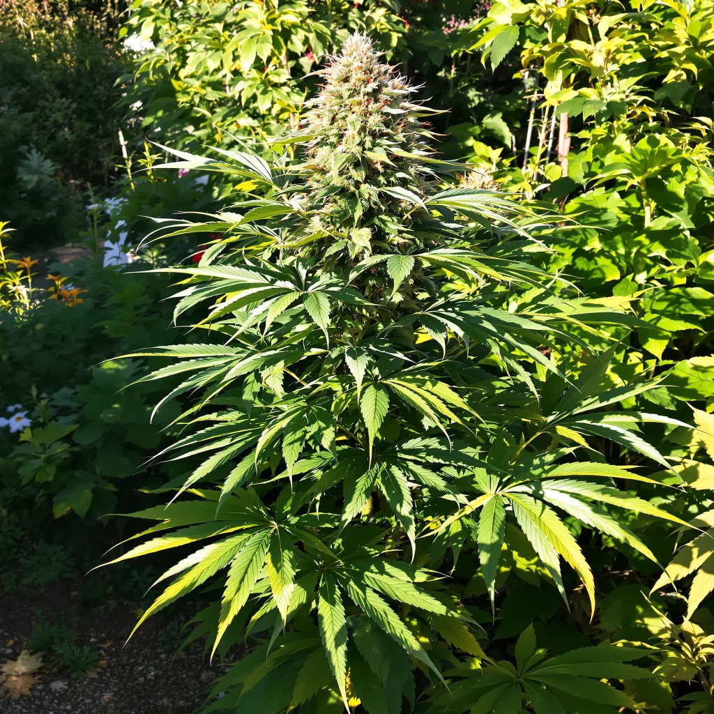 Blue Widow 76% indica / 24% sativa — flor con tricomas visibles