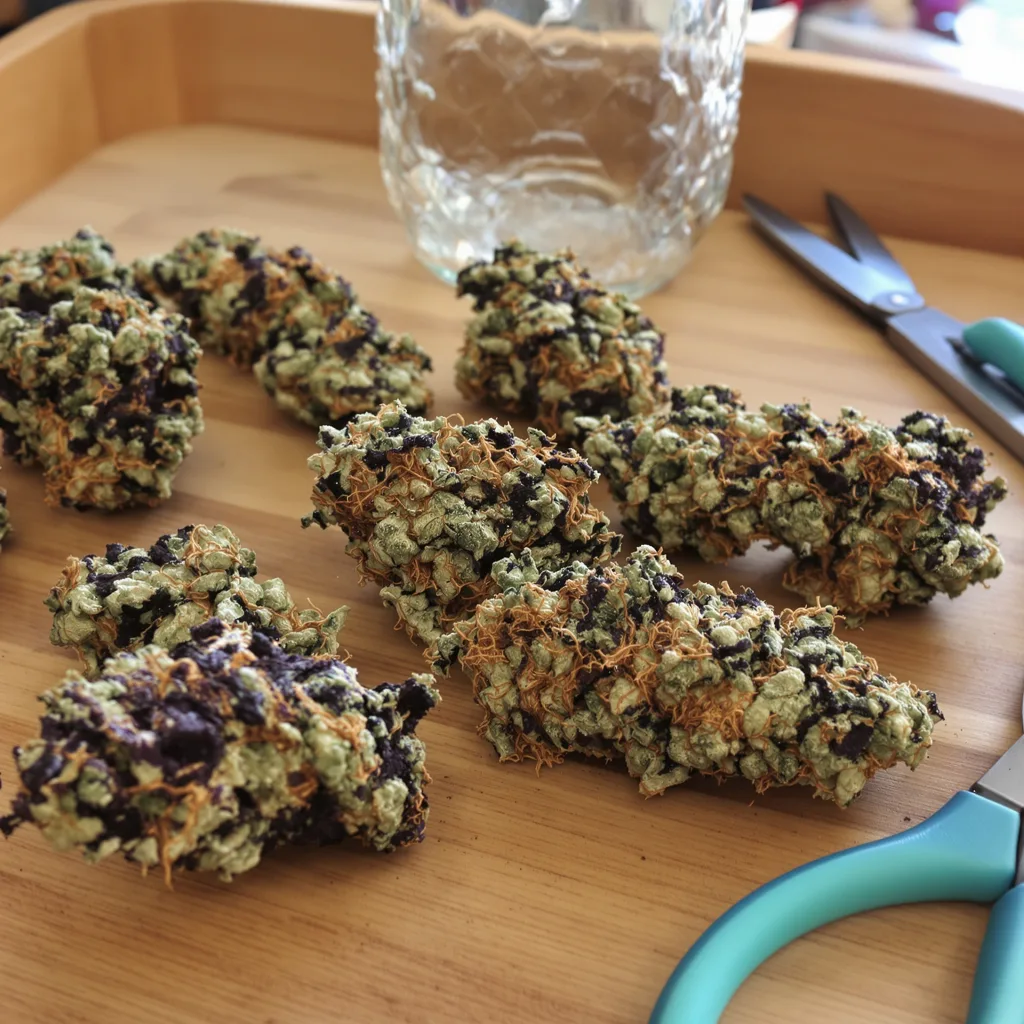 Blue Zkittlez 83% indica / 17% sativa — flor con tricomas visibles