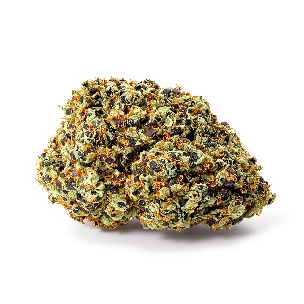 Blue Zkittlez 83% indica / 17% sativa — flor con tricomas visibles