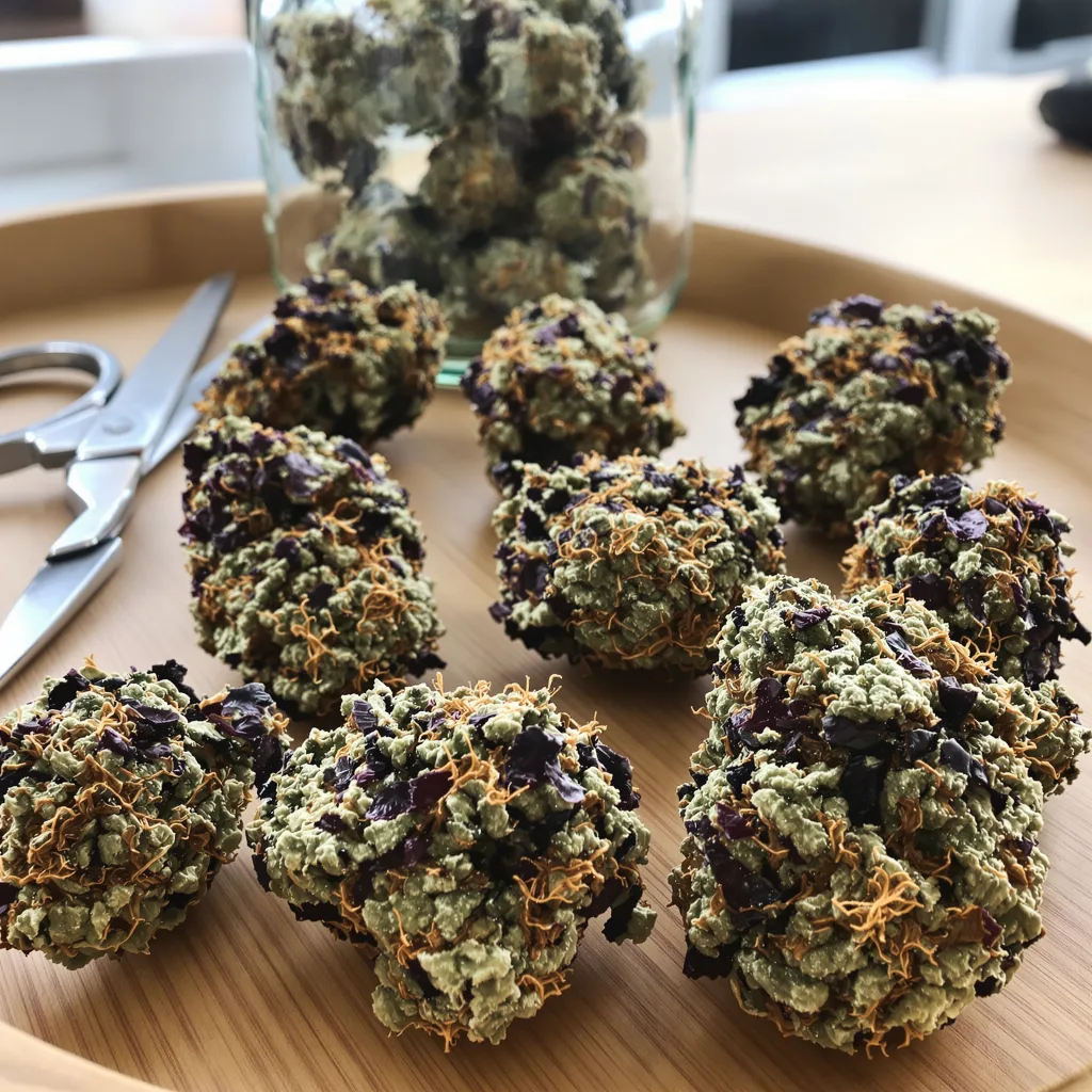 Blue Zombie 66% indica / 34% sativa — flor con tricomas visibles