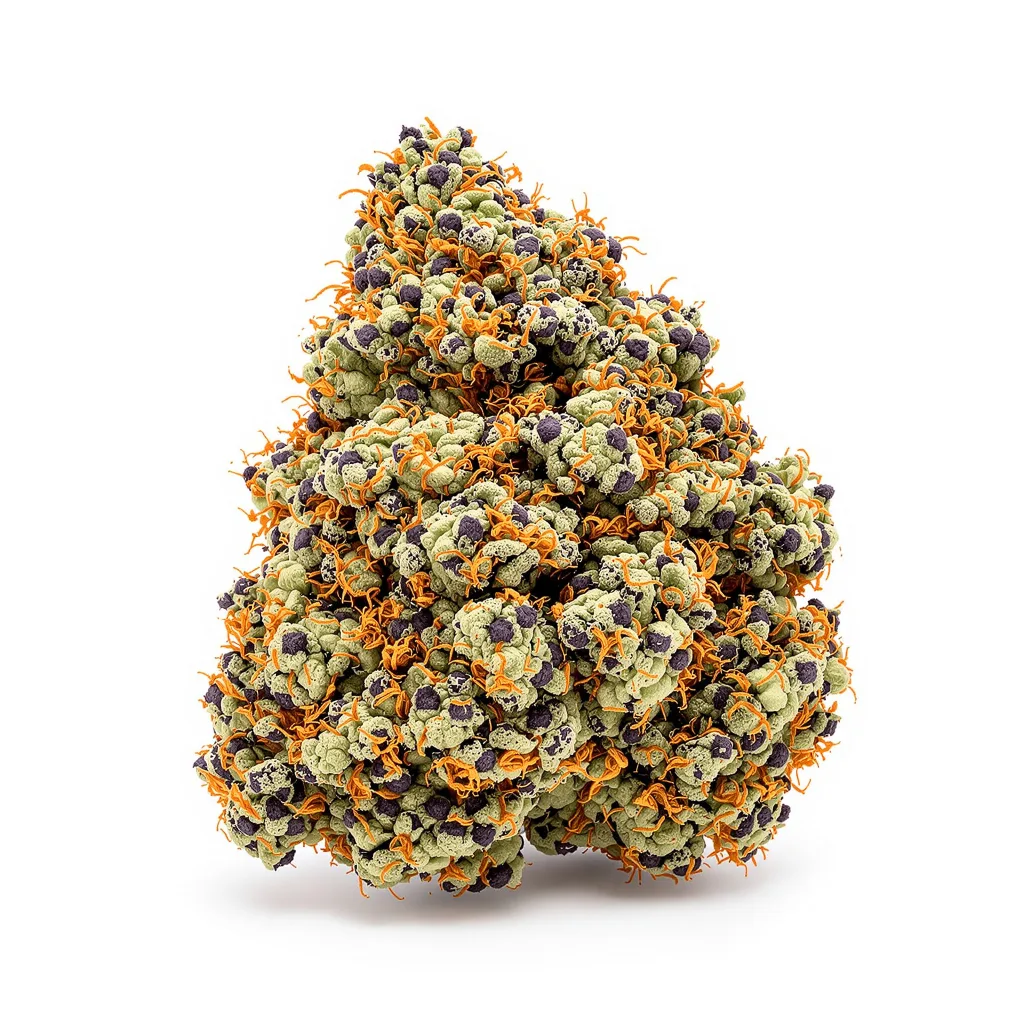 Blue Zombie 66% indica / 34% sativa — flor con tricomas visibles