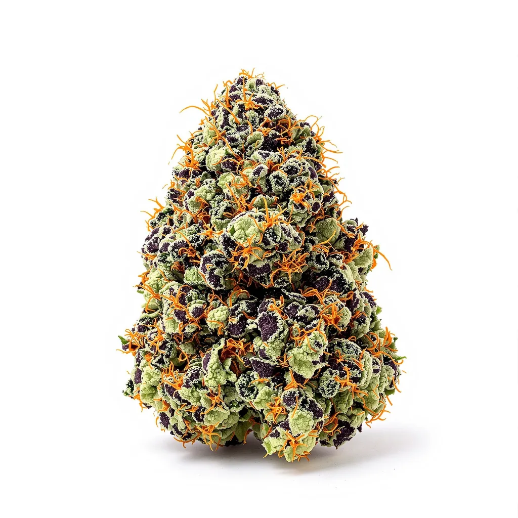 Blue Zombie 66% indica / 34% sativa — flor con tricomas visibles