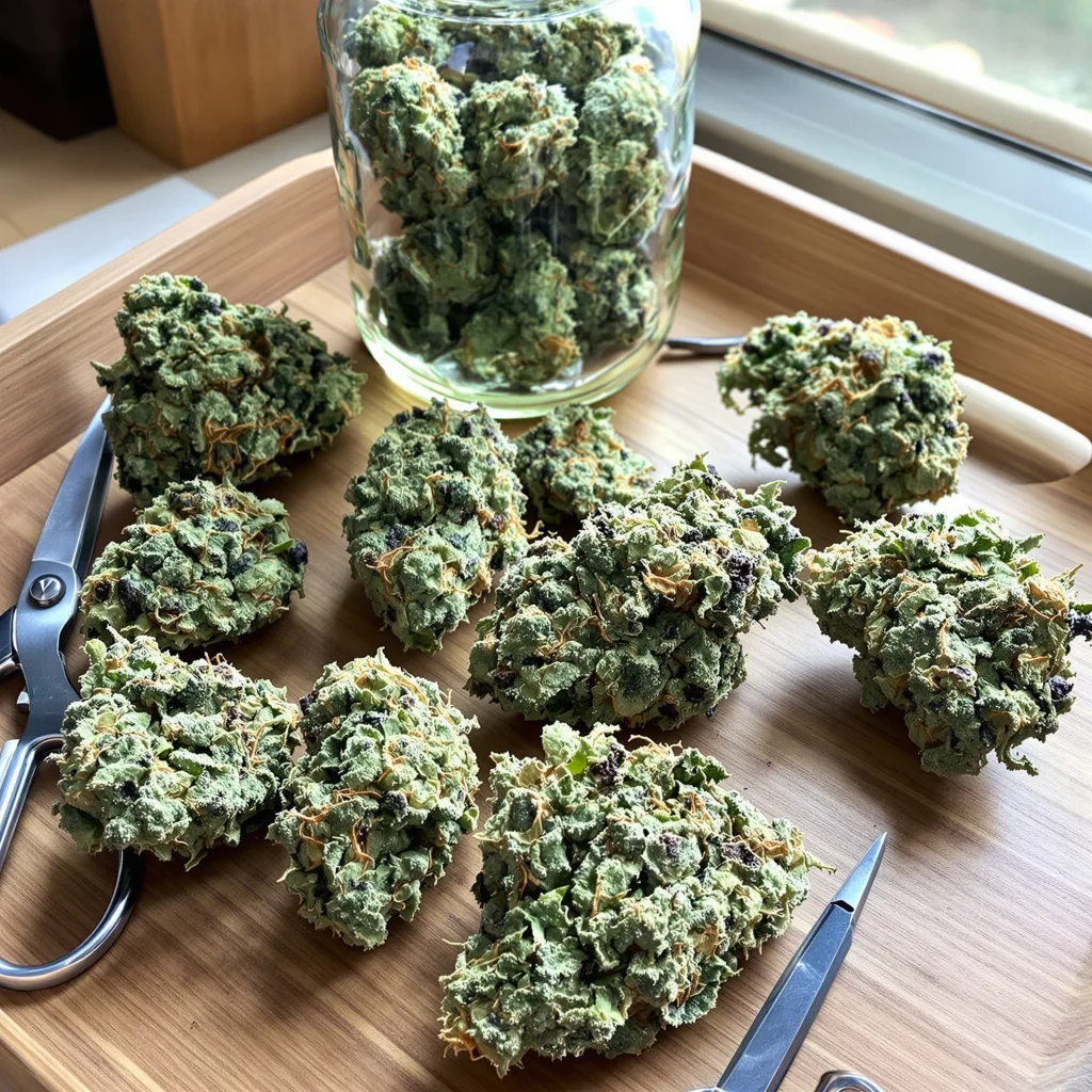 Blueberry AK 48% indica / 52% sativa — flor con tricomas visibles