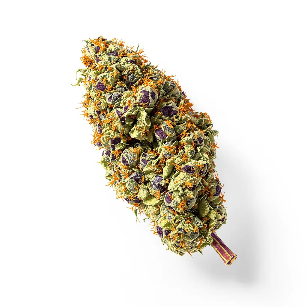 Blueberry 80% indica / 20% sativa — flor con tricomas visibles