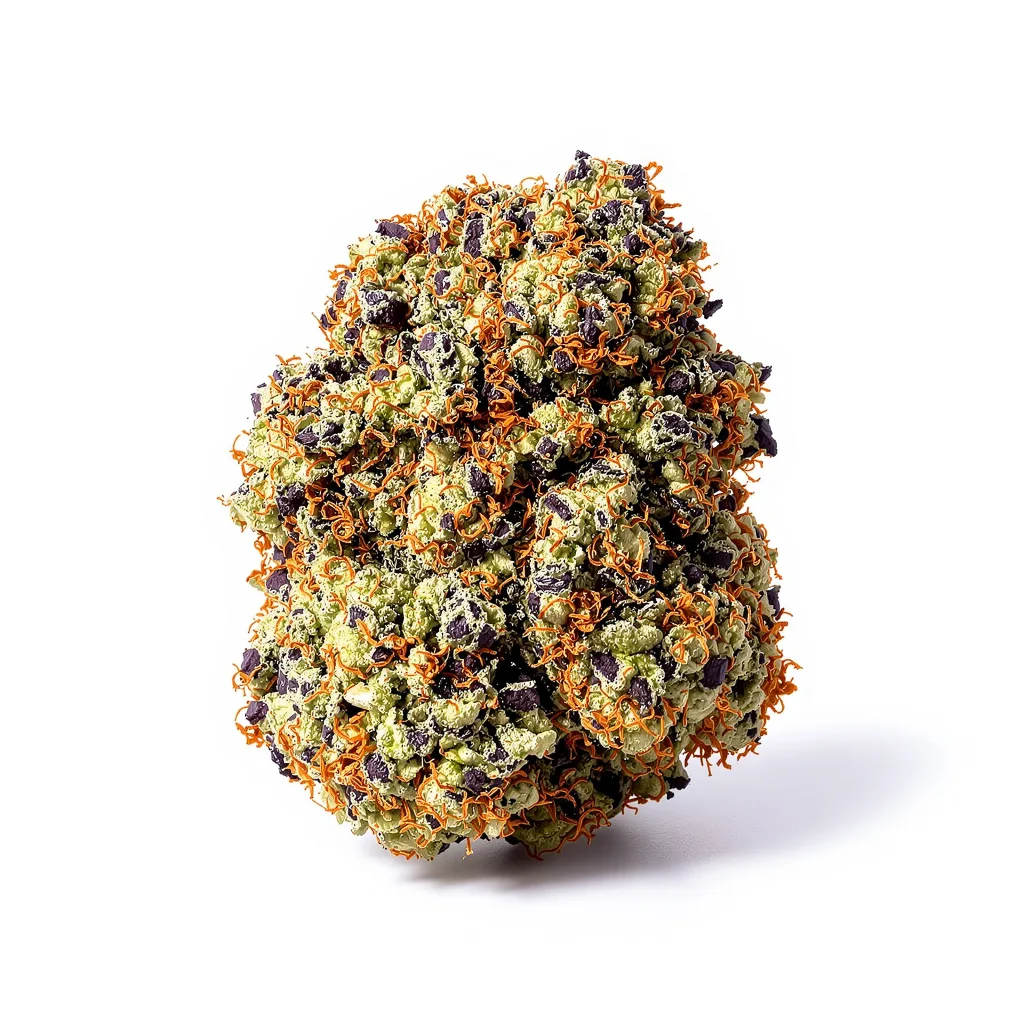 Blueberry Badazz OG 78% indica / 22% sativa — flor con tricomas visibles