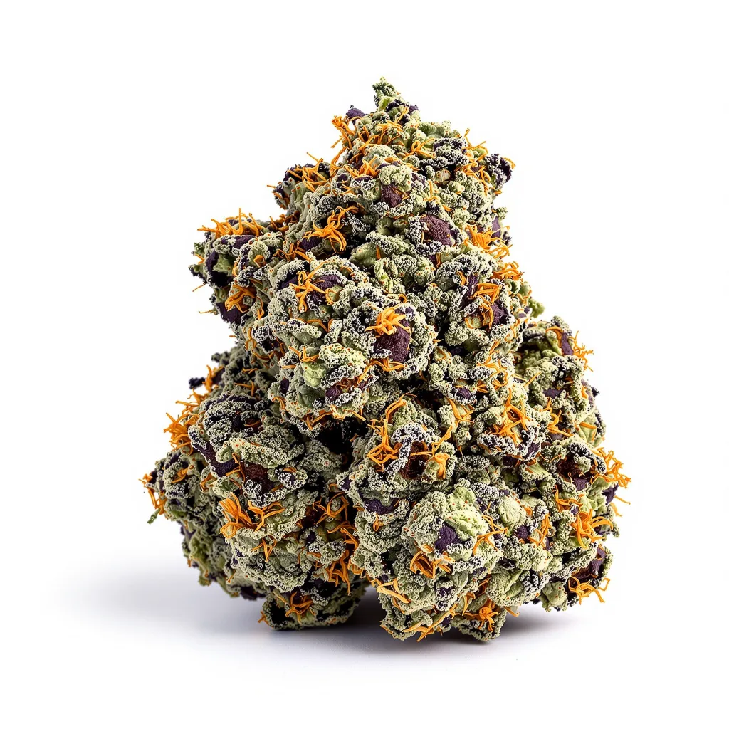 Blueberry 80% indica / 20% sativa — flor con tricomas visibles
