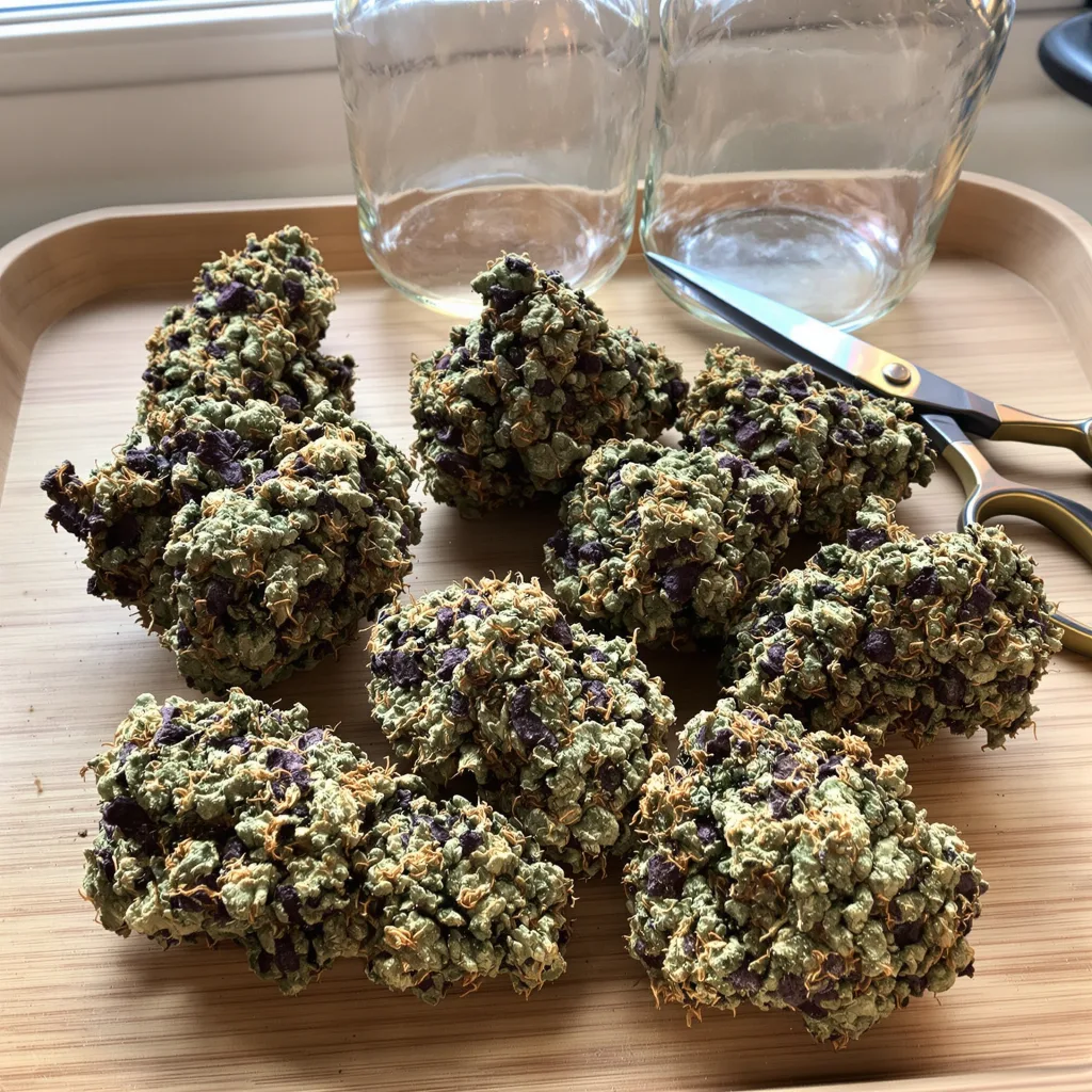 Blueberry Gusto 75% indica / 25% sativa — flor con tricomas visibles