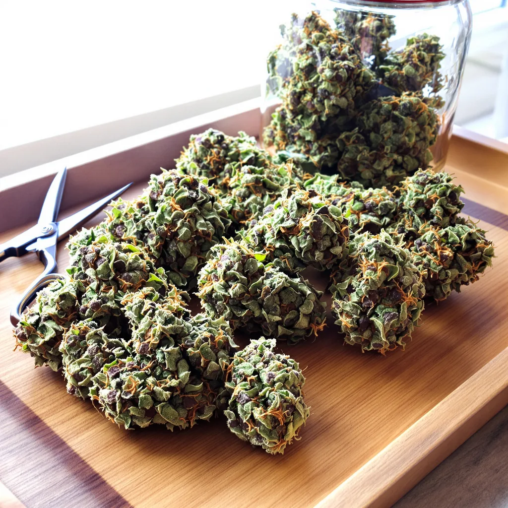 Blueberry Haze 40% indica / 60% sativa — flor con tricomas visibles