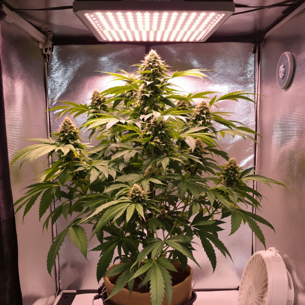 Planta de cannabis Blueberry Kush en fase de floración — 60-100 cm autofloración