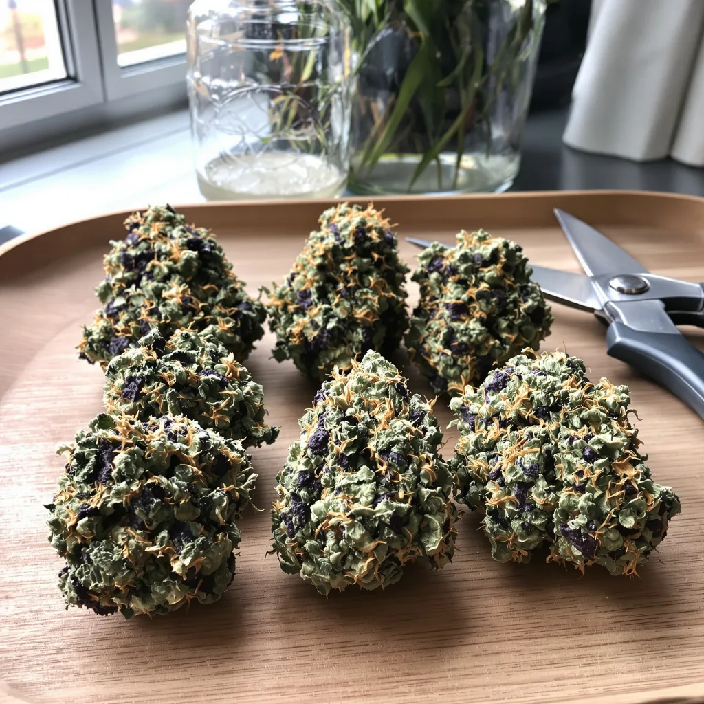 Blueberry Skunk 75% indica / 25% sativa — flor con tricomas visibles