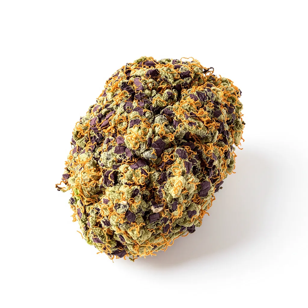 Blueberry Waltz 81% indica / 19% sativa — flor con tricomas visibles