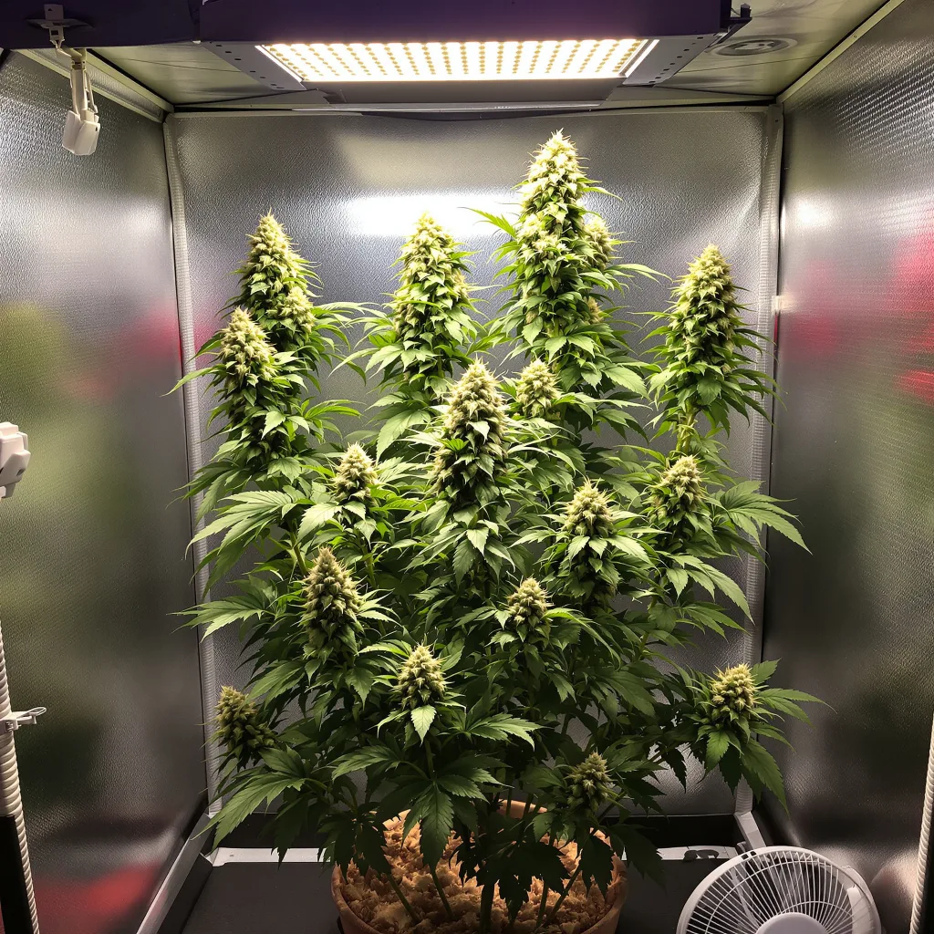 Planta de cannabis Blueberry Yum Yum en fase de floración — 120-180 cm feminizada