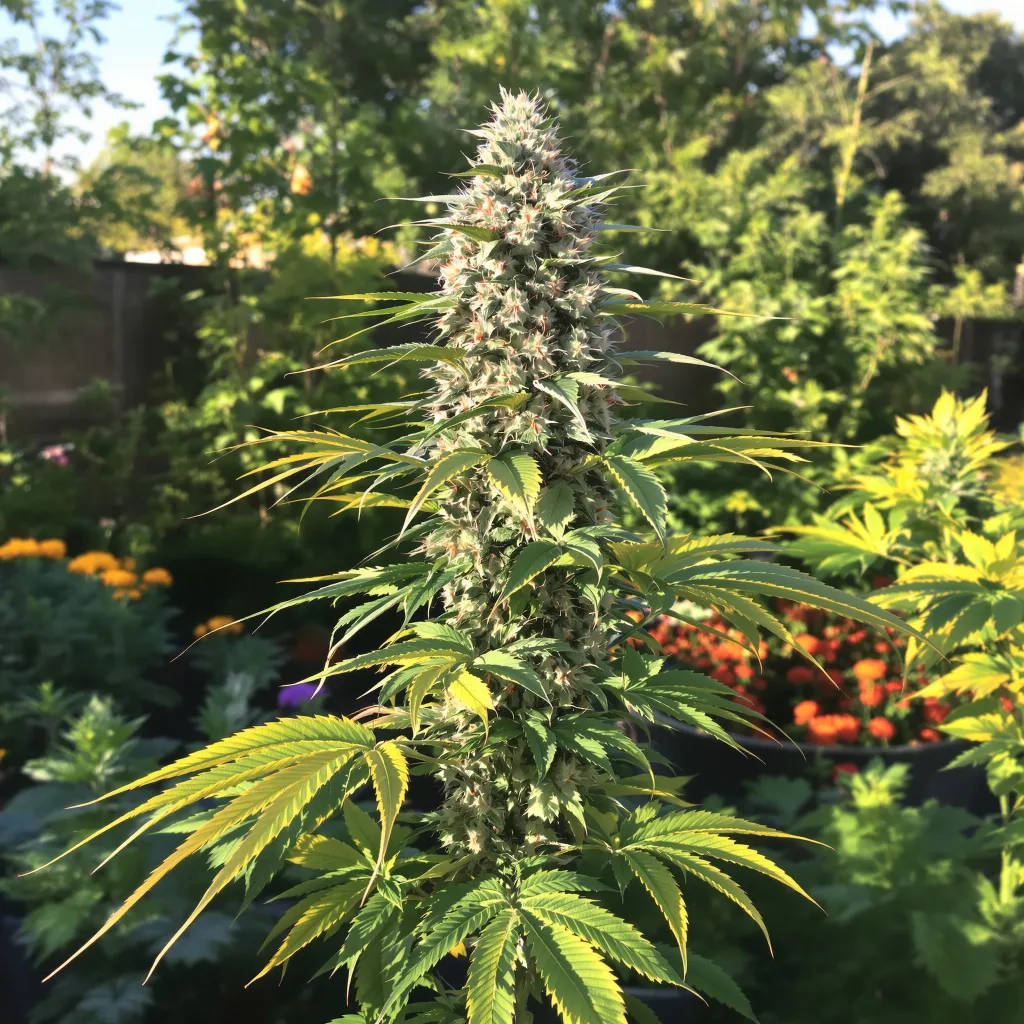 Blueberry Yum Yum 38% indica / 62% sativa — flor con tricomas visibles