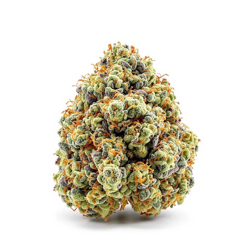 Bogart 41% indica / 59% sativa — flor con tricomas visibles